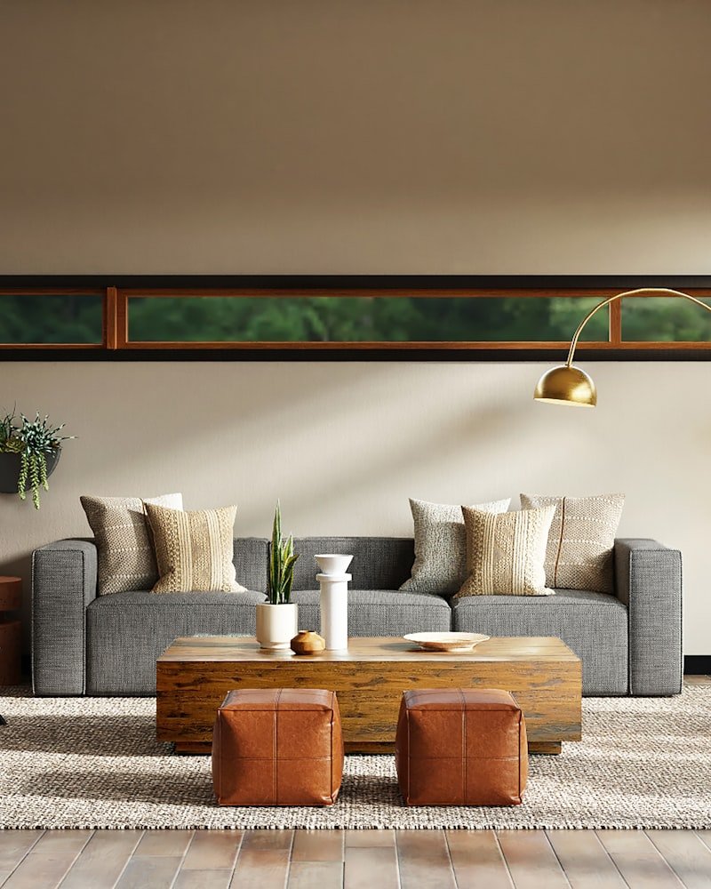 Warm, light-filled Toronto living room with considered furniture layout and layered lighting